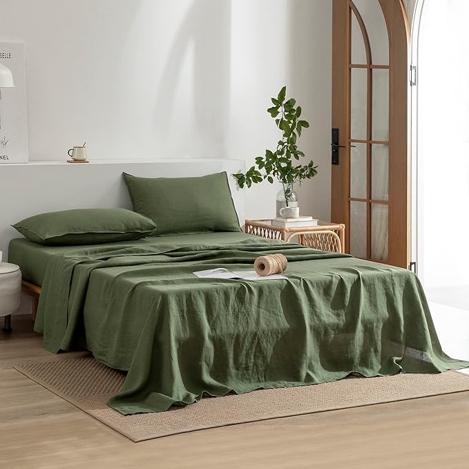 Linen Bed Sheet Set - Queen - 4 Piece