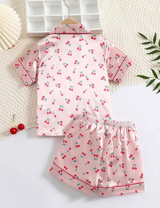 Satin Pajama Set - Short Sleeve - 2 Piece