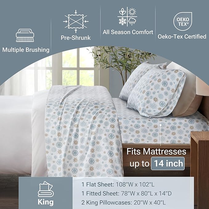100% Cotton Bed Sheet Set - King - 4 Piece