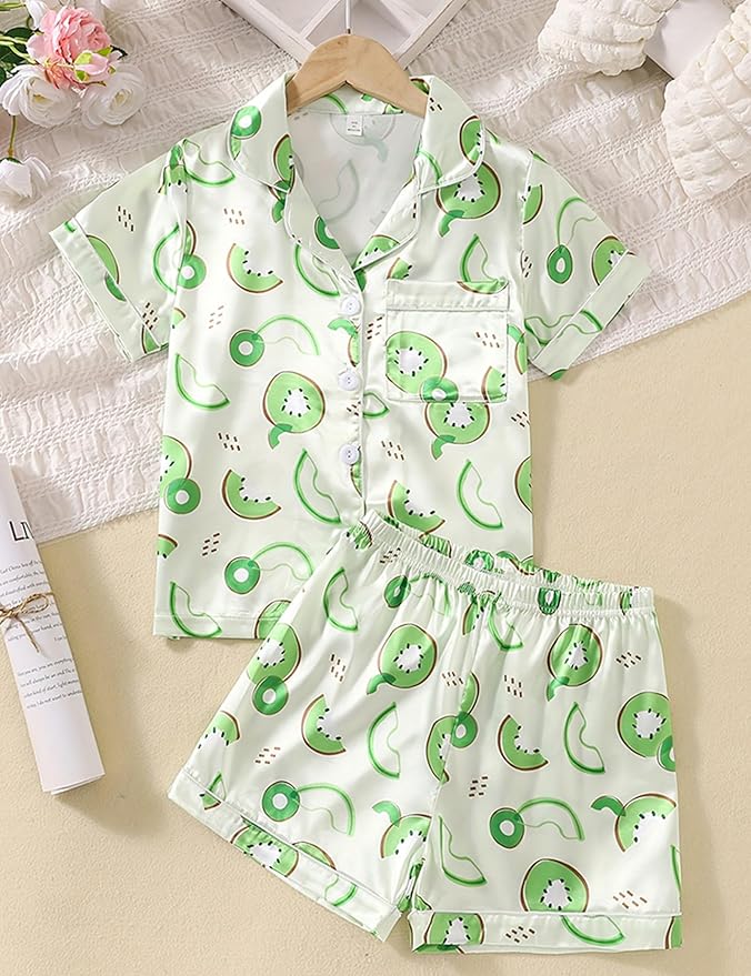 Satin Pajama Set - Short Sleeve - 2 Piece