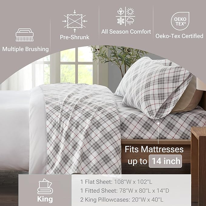 100% Cotton Bed Sheet Set - King - 4 Piece