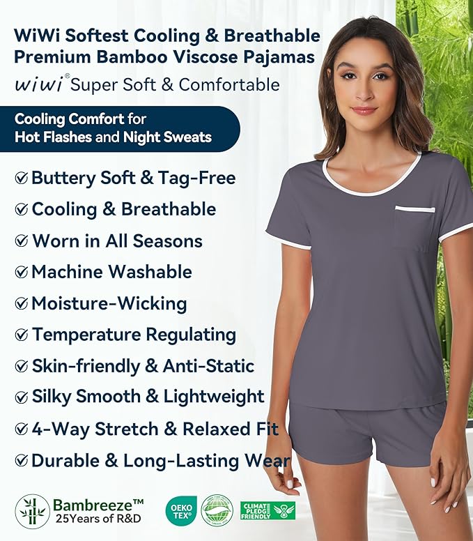 Women's Bamboo Cooling Pajama Set - Short Sleeve - 2 Piece