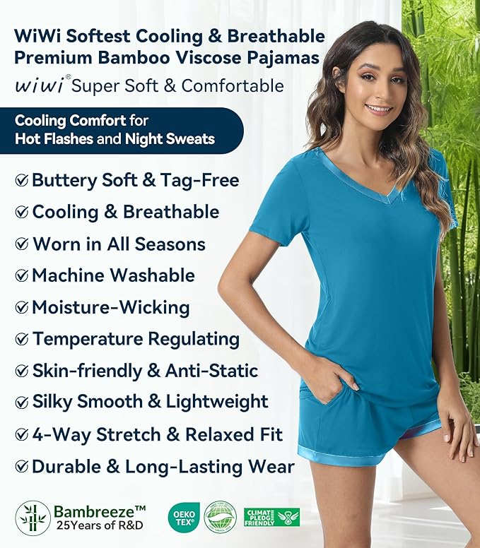 Women's Bamboo Cooling Pajama Set - Short Sleeve - 2 Piece