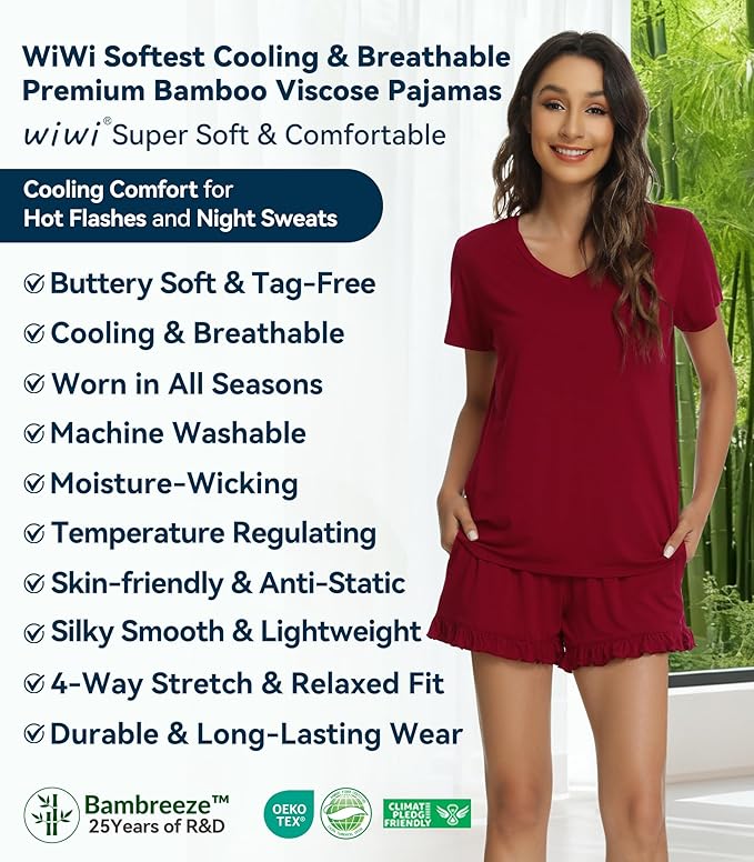 Bamboo Cooling Shorts Pajama Set - Short Sleeve - 2 Piece