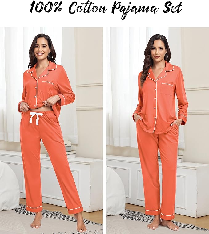 Women's 100% Cotton Pajama Set - Long Sleeve - 2 Piece