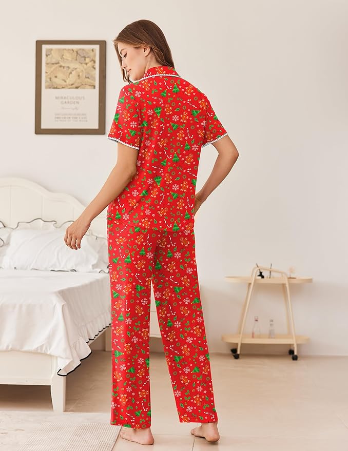 Women's Pants Pajama Set - Short Sleeve - 2 Piece