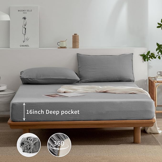 Linen Bed Sheet Set - Twin - 3 Piece