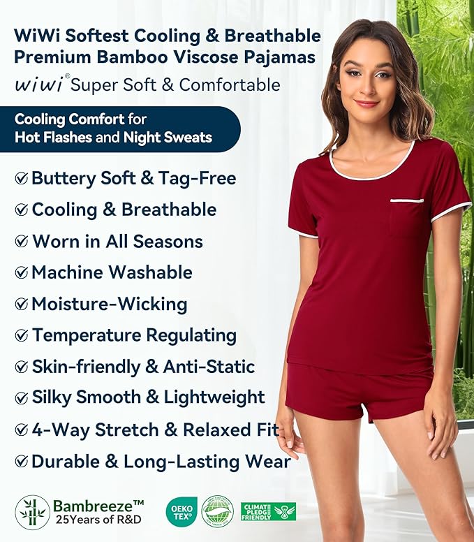 Women's Bamboo Cooling Pajama Set - Short Sleeve - 2 Piece
