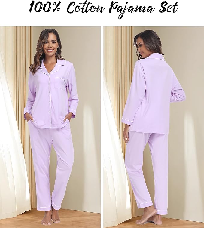 Women's 100% Cotton Pajama Set - Long Sleeve - 2 Piece