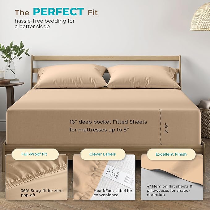 Cooling Bed Sheet Set - King - 16 in Deep Pocket - 6 Piece