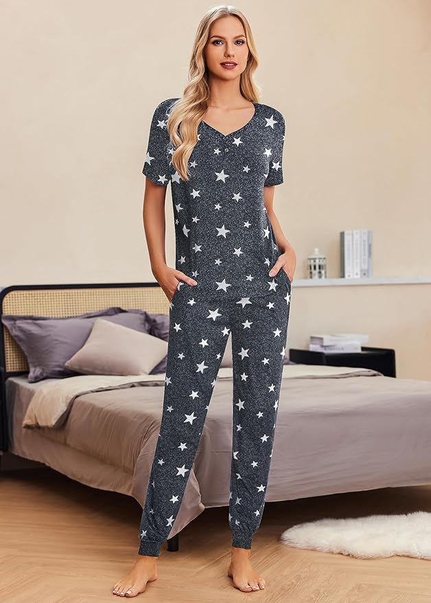 Women's Pants Pajama Set - Short Sleeve - 2 Piece