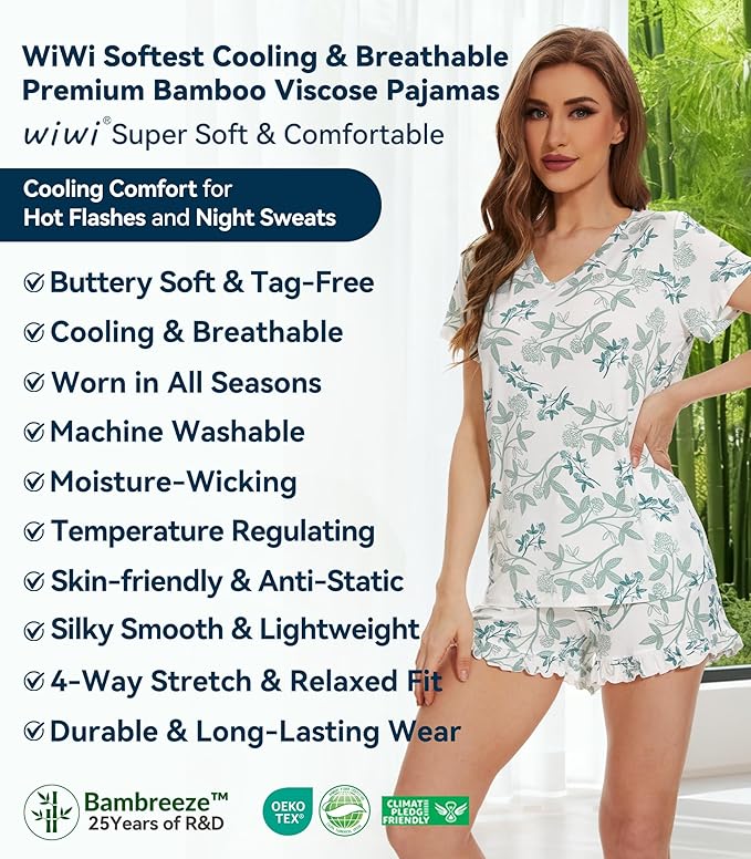 Bamboo Cooling Shorts Pajama Set - Short Sleeve - 2 Piece