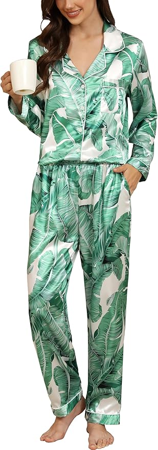 Women's Satin Pajama Set - Long Sleeve - 2 Piece