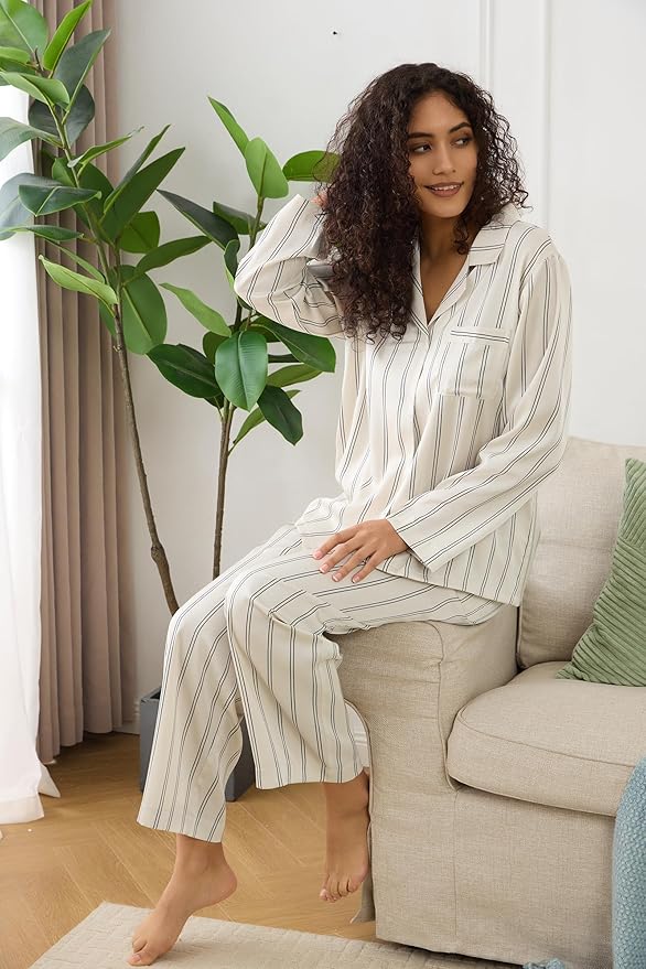 Satin Pajama Set - Long Sleeve - 2 Piece