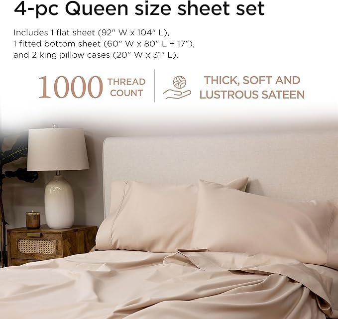 100% Cotton Bed Sheet Set - Queen - 4 Piece