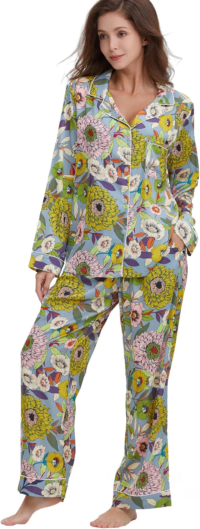 Satin Pajama Set - Long Sleeve - 2 Piece