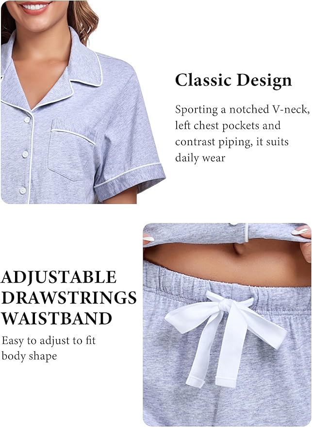 Women's 100% Cotton Capri Pajama Set - Short Sleeve - 2 Piece