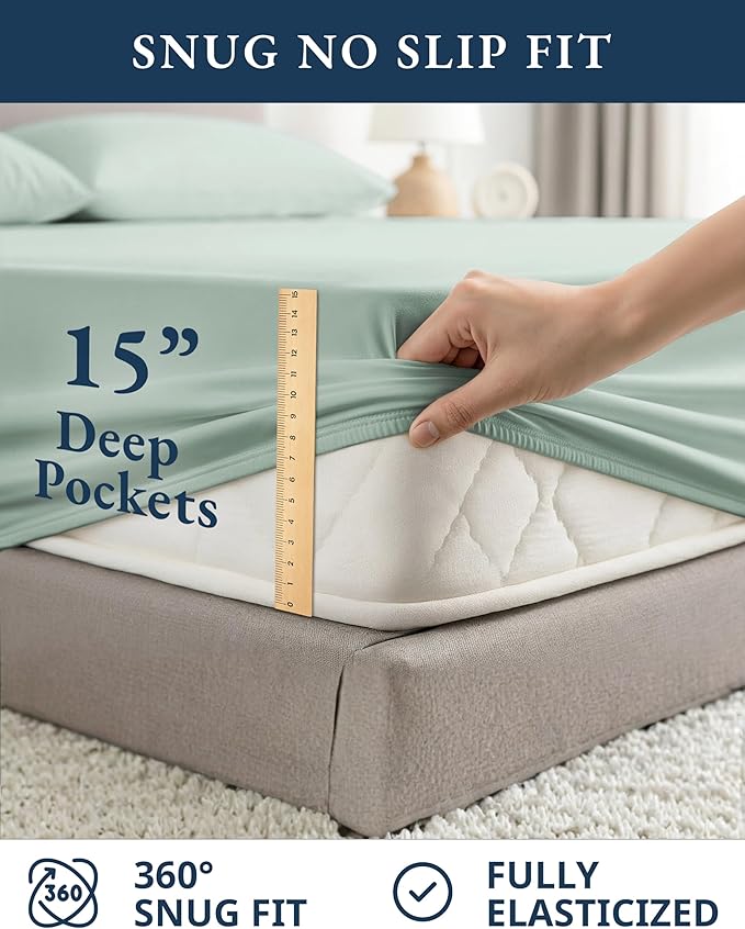 Linen Bed Sheet Set - King - 15 in Deep Pocket - 4 Piece