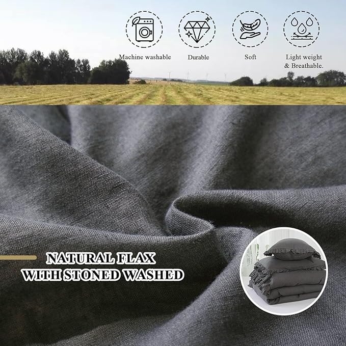 Linen Duvet Cover Set - Queen - 3 Piece