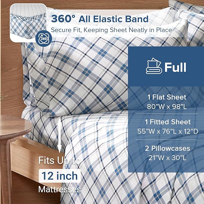 Flannel Bed Sheet Set - Full - 4 Piece