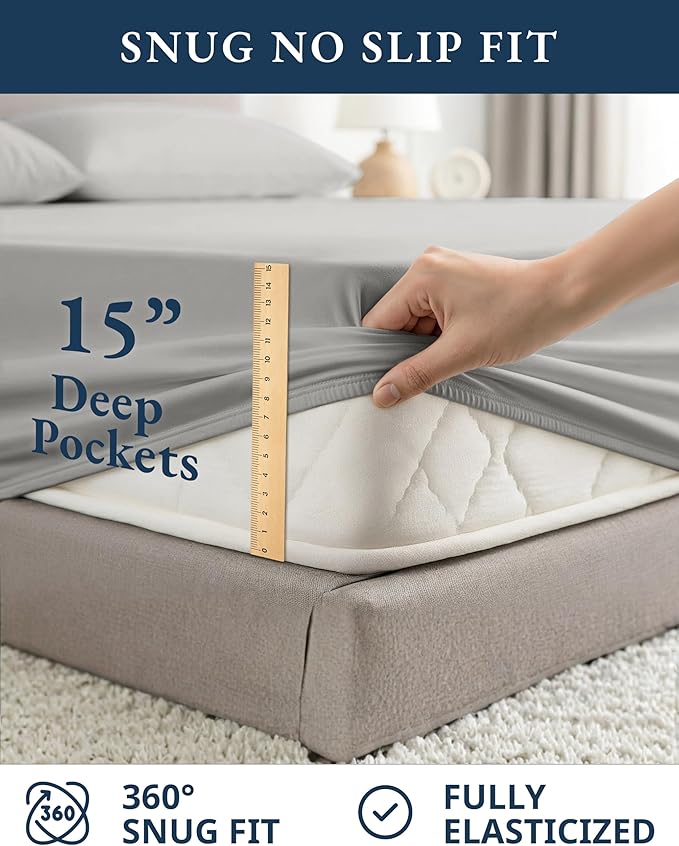 Linen Bed Sheet Set - King - 15 in Deep Pocket - 4 Piece
