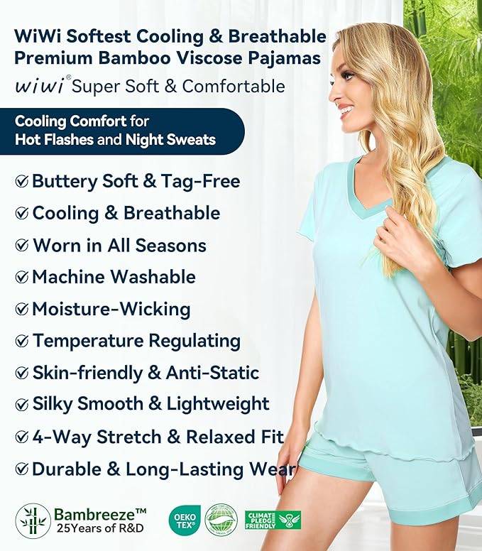 Women's Bamboo Cooling Pajama Set - Short Sleeve - 2 Piece