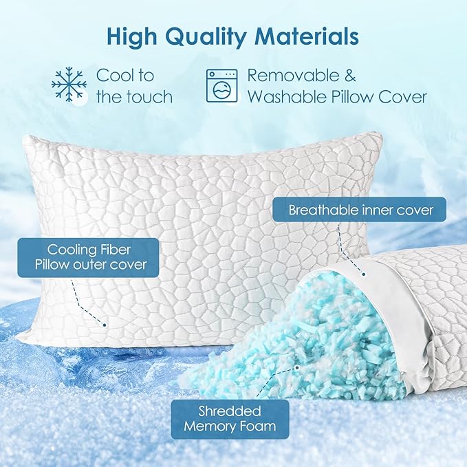 Memory Foam Cooling Bed Pillow - King - 2 Piece