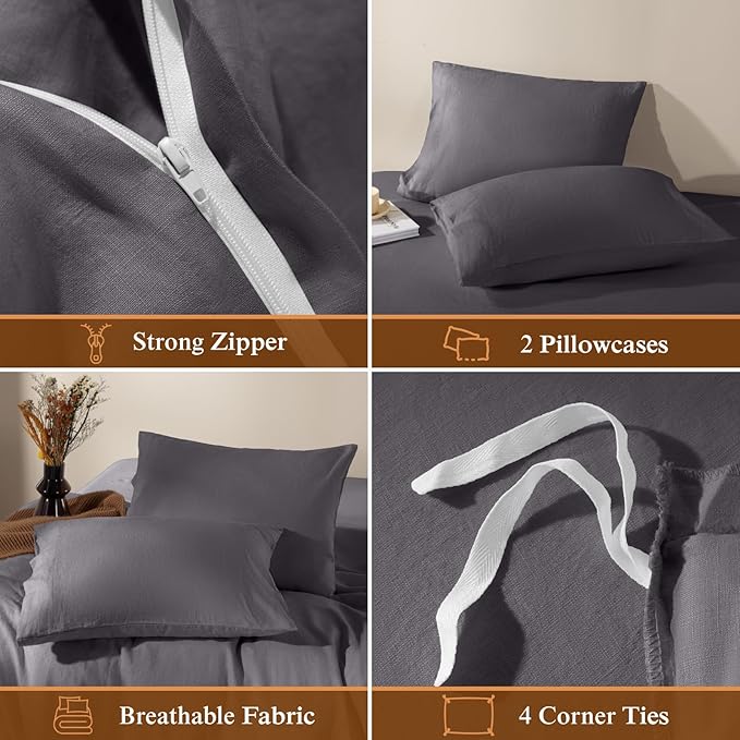 Linen Duvet Cover Set - Queen - 3 Piece