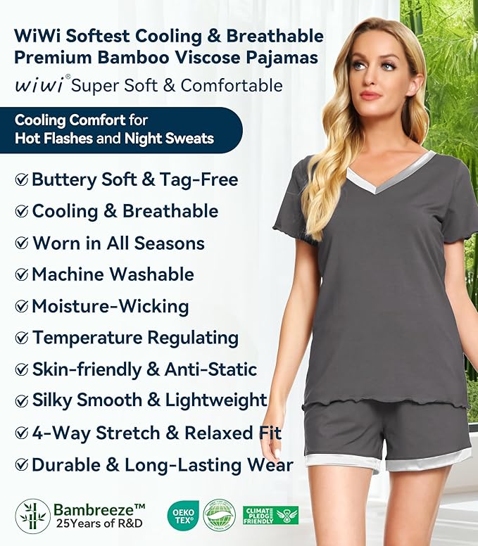 Women's Bamboo Cooling Pajama Set - Short Sleeve - 2 Piece