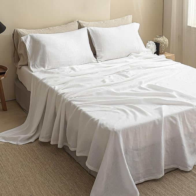 Linen Bed Sheet Set - King - 6 Piece