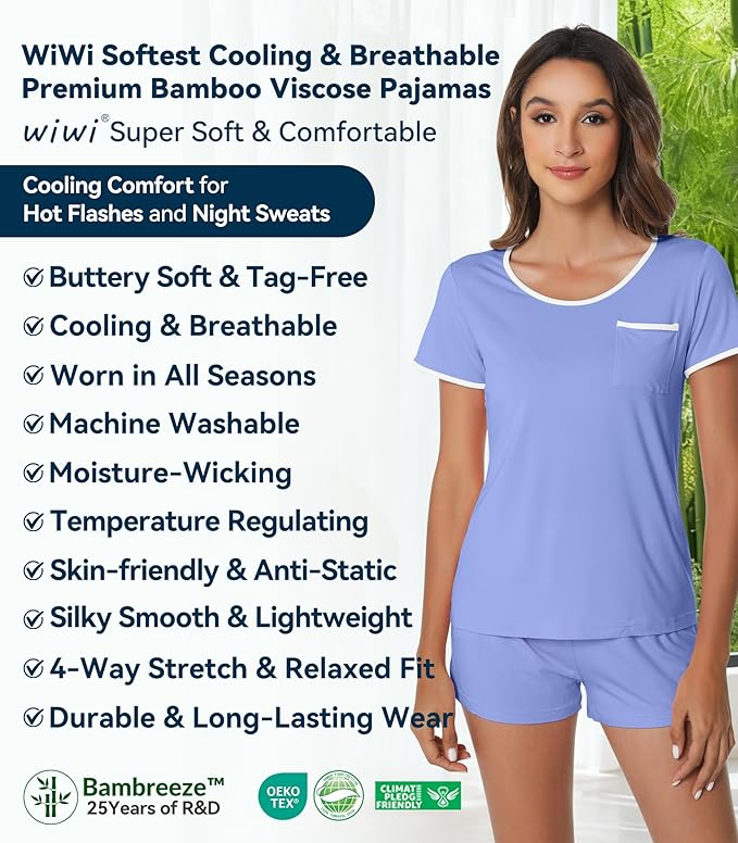 Women's Bamboo Cooling Pajama Set - Short Sleeve - 2 Piece