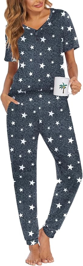 Women's Pants Pajama Set - Short Sleeve - 2 Piece