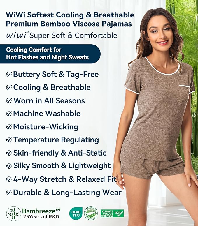 Women's Bamboo Cooling Pajama Set - Short Sleeve - 2 Piece
