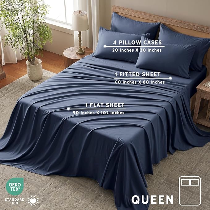 Cooling Bed Sheet Set - Queen - 16 in Deep Pocket - 6 Piece