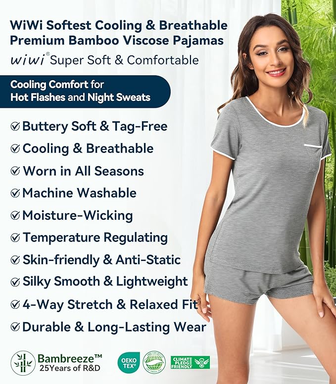 Women's Bamboo Cooling Pajama Set - Short Sleeve - 2 Piece