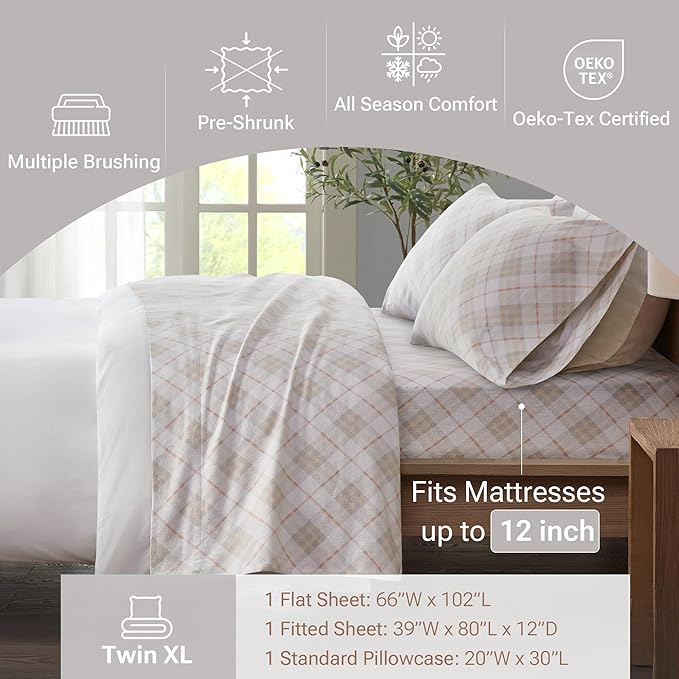 100% Cotton Bed Sheet Set - Twin XL - 3 Piece