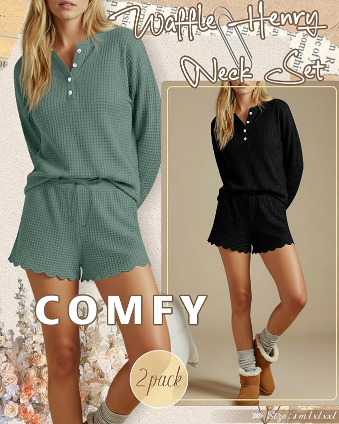 Women's Shorts Pajama Set - Long Sleeve - 2 Pack - 2 Piece
