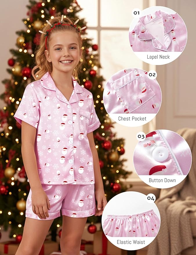 Satin Pajama Set - Short Sleeve - 2 Piece