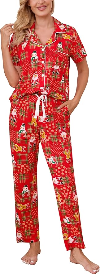 Women's Pants Pajama Set - Short Sleeve - 2 Piece