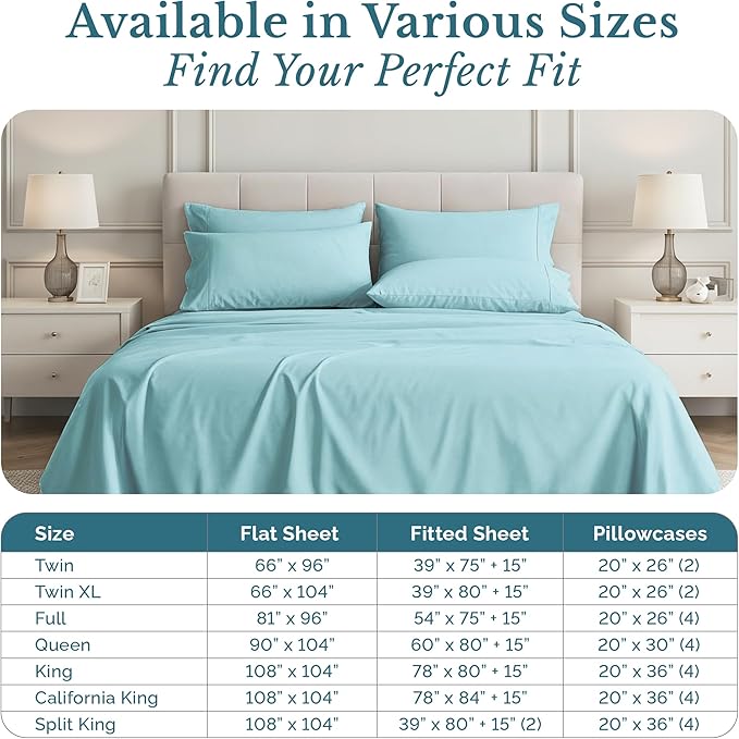 100% Cotton Bed Sheet Set - Queen - 15 in Deep Pocket - 6 Piece