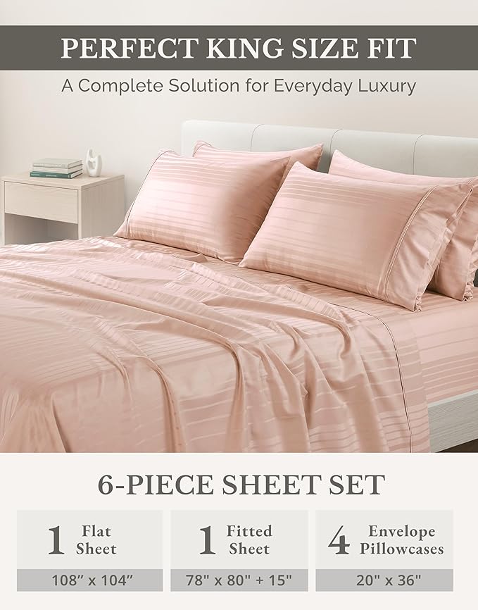 100% Cotton Bed Sheet Set - King - 15 in Deep Pocket - 6 Piece