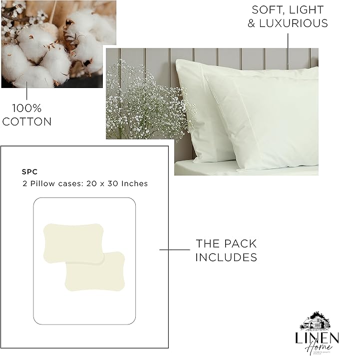 100% Cotton Pillowcase Set - Queen - 2 Piece