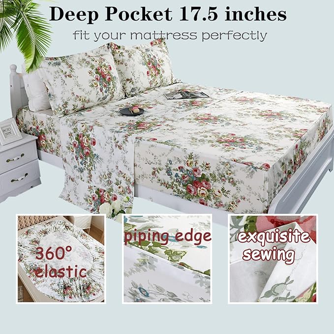 100% Cotton Bed Sheet Set - Queen - 4 Piece