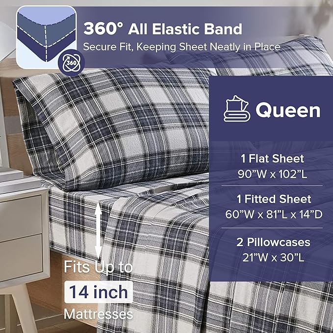 Flannel Bed Sheet Set - Queen - 4 Piece