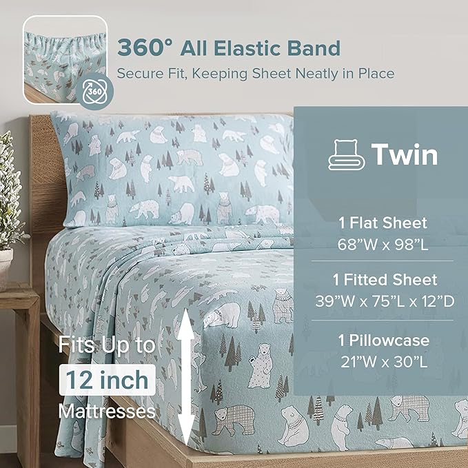 Flannel Bed Sheet Set - Twin - 3 Piece