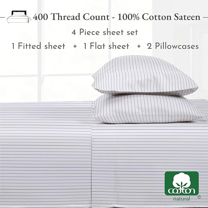 100% Cotton Bed Sheet Set - Queen - 4 Piece