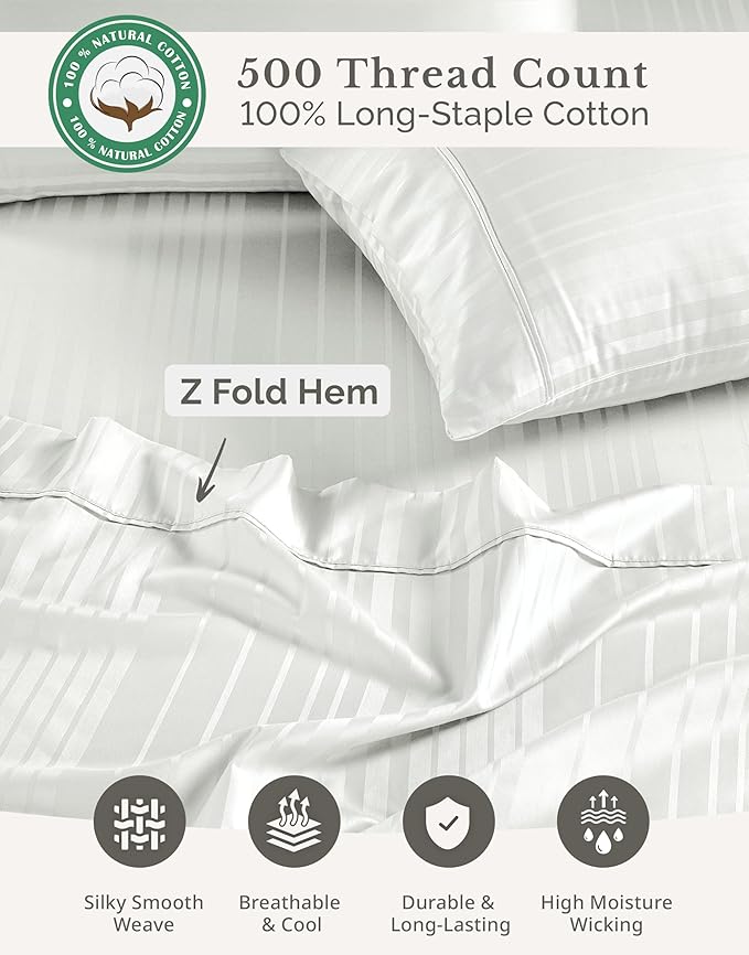 100% Cotton Bed Sheet Set - Queen - 15 in Deep Pocket - 6 Piece