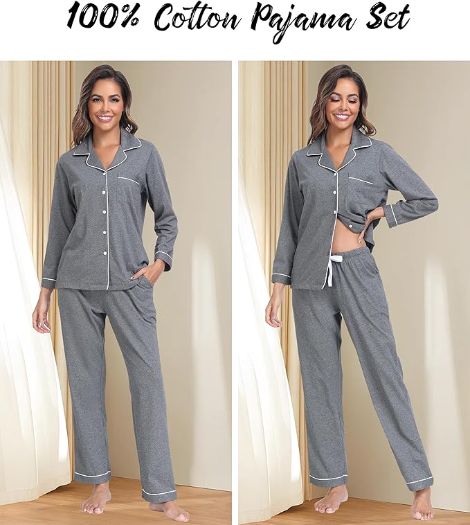 Women's 100% Cotton Pajama Set - Long Sleeve - 2 Piece