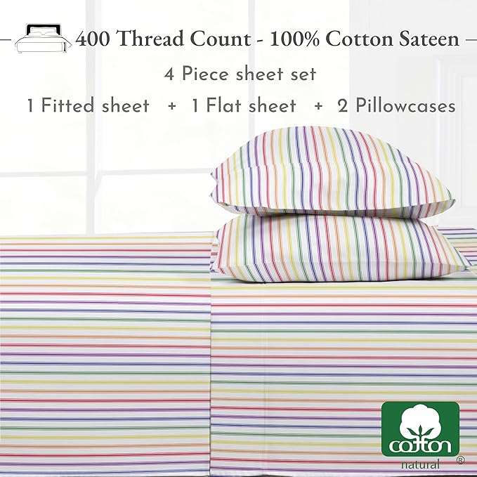 100% Cotton Bed Sheet Set - Queen - 4 Piece