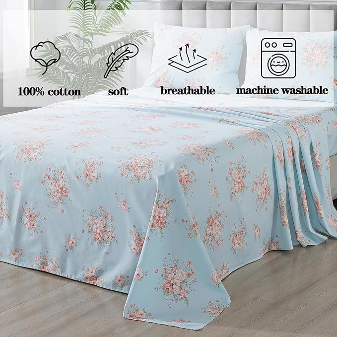 100% Cotton Bed Sheet Set - Queen - 4 Piece
